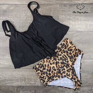 SouqFone Ruffled Flounce Top with High Waist Bikini Size L